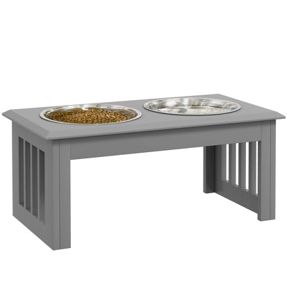 PawHut Raised Dog Feeding Bowls with Stand, Stainless Steel for Medium Dog - Grey
