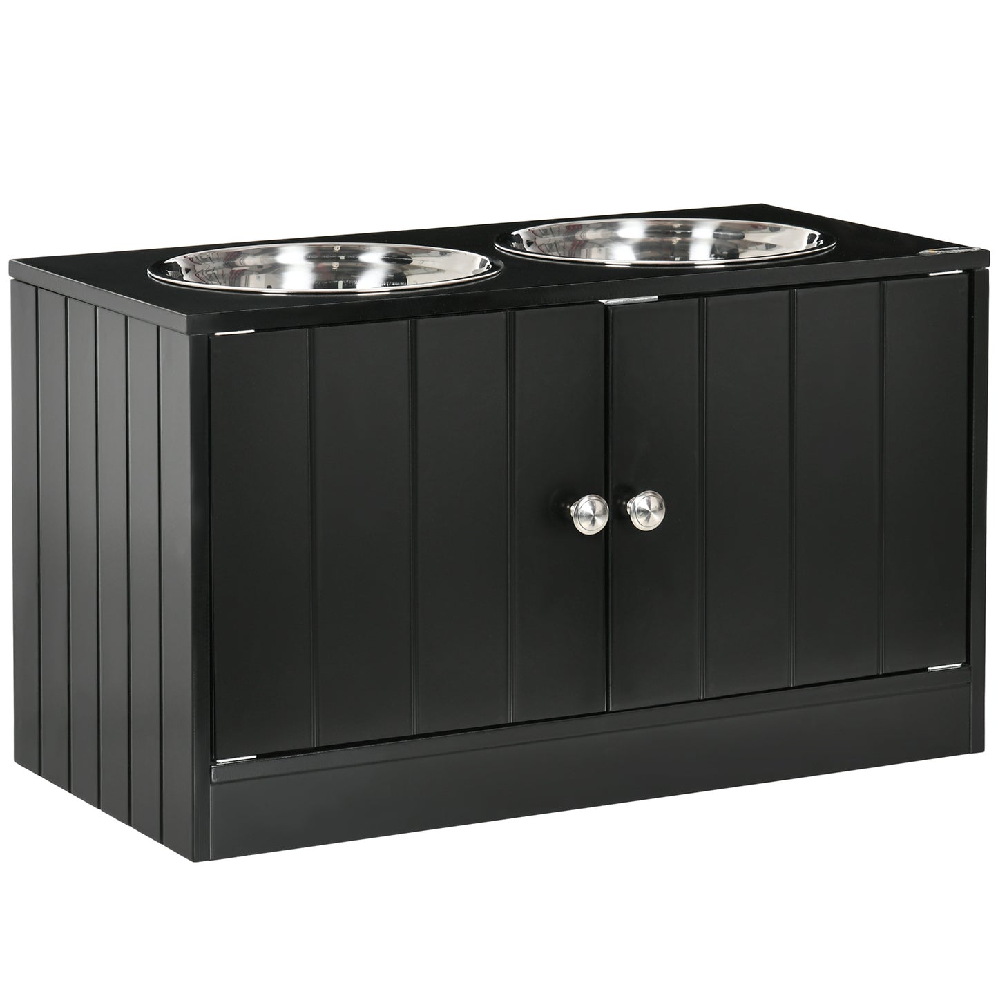 PawHut Raised Pet Dog Feeder, with Two Bowls, Storage - Black