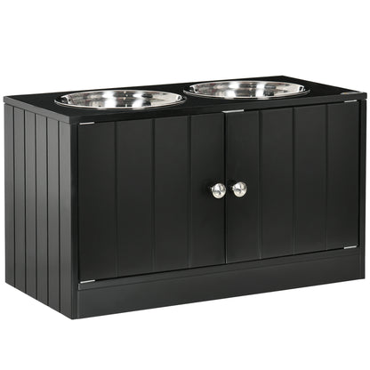 PawHut Raised Pet Dog Feeder, with Two Bowls, Storage - Black