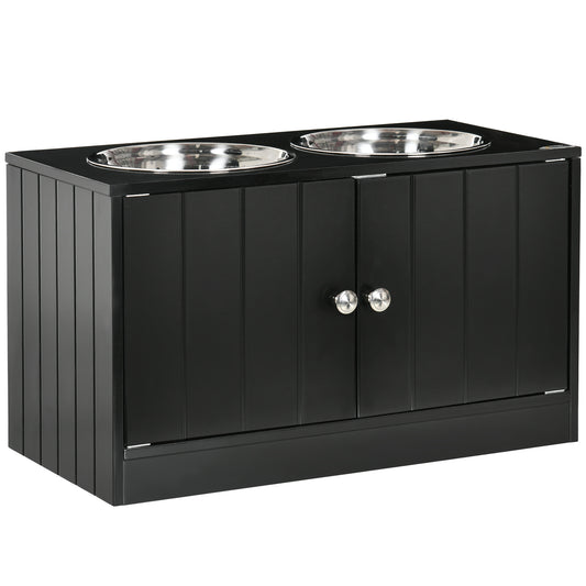PawHut Raised Pet Dog Feeder, with Two Bowls, Storage - Black