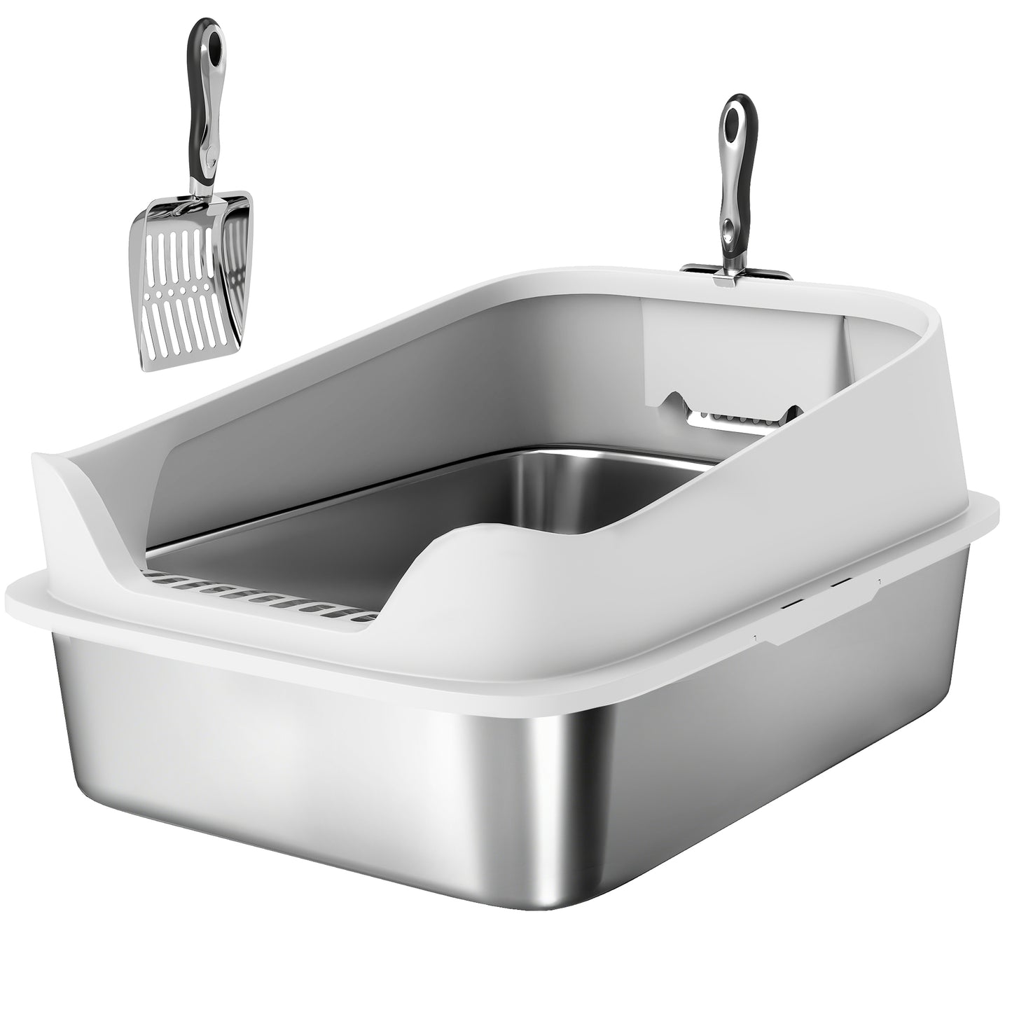 PawHut XL Stainless Steel Cat Litter Box with High Sides & Metal Scoop