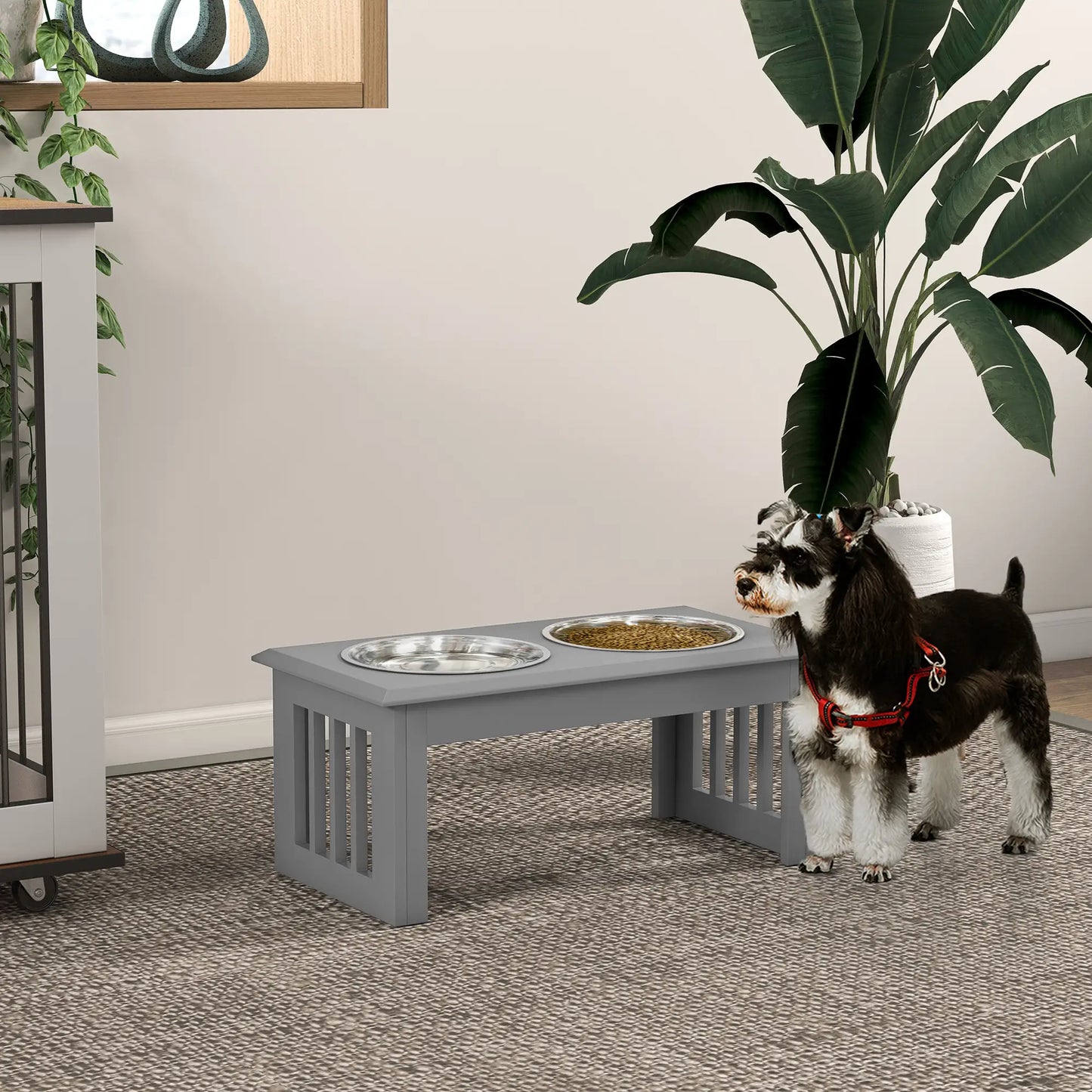 PawHut Raised Dog Feeding Bowls with Stand, Stainless Steel for Medium Dog - Grey