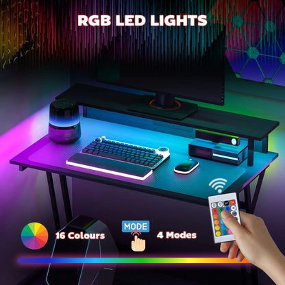HOMCOM Two-Level LED Gaming Desk, Office Home Computer Table - Black