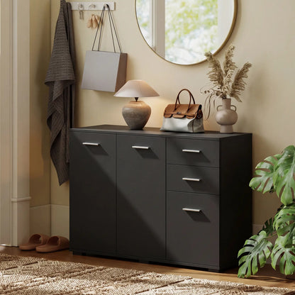 HOMCOM Sideboard, Modern Storage Cabinet with 2 Drawers, 3 Doors and Adjustable Shelves, Black