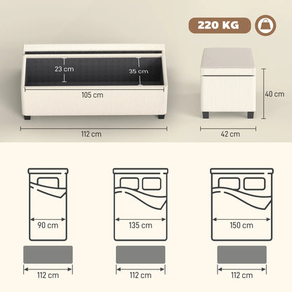 HOMCOM Storage Ottoman Bench, Corduroy Storage Chest Box with Wooden Legs, Bed End Bench, Beige