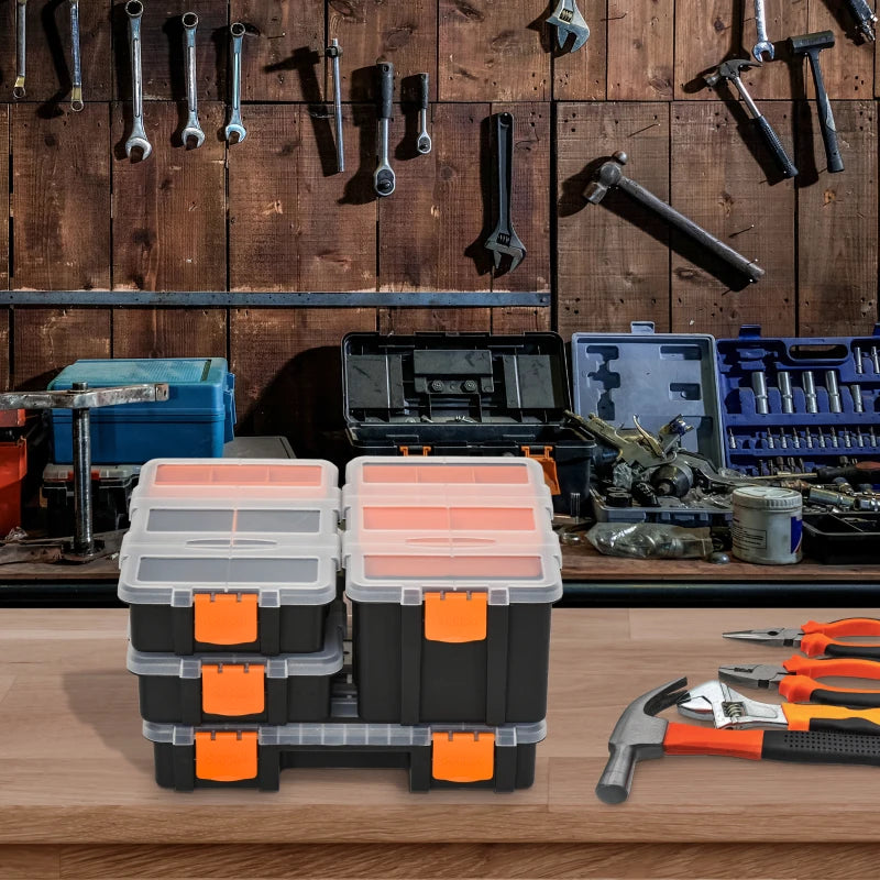 Plastic storage boxes for garage organization