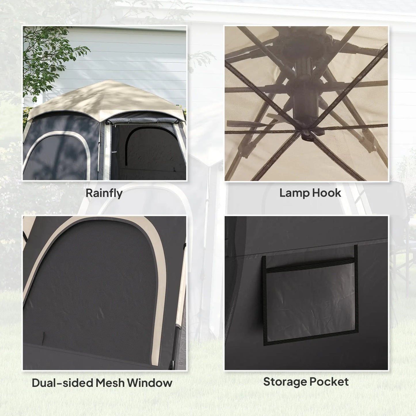 Outsunny Instant Camping Tent, Dome Family Tent with Vestibule, 4 Mesh Windows & 2 Doors, Waterproof & UV Protected, Dark Grey