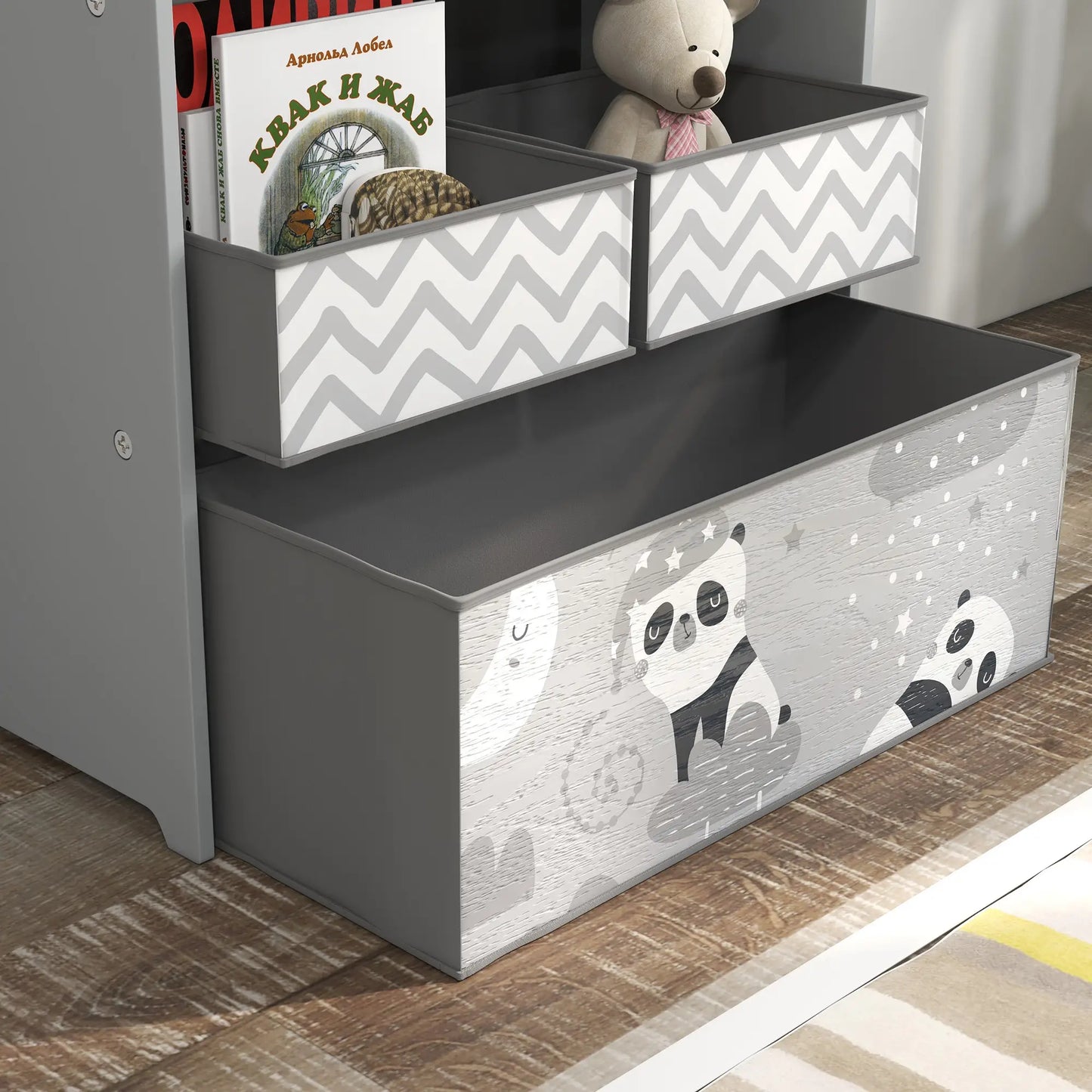 ZONEKIZ Kids Storage Unit, Toy Storage Organiser with Six Fabric Bins for Bedrooms, Playrooms - Grey