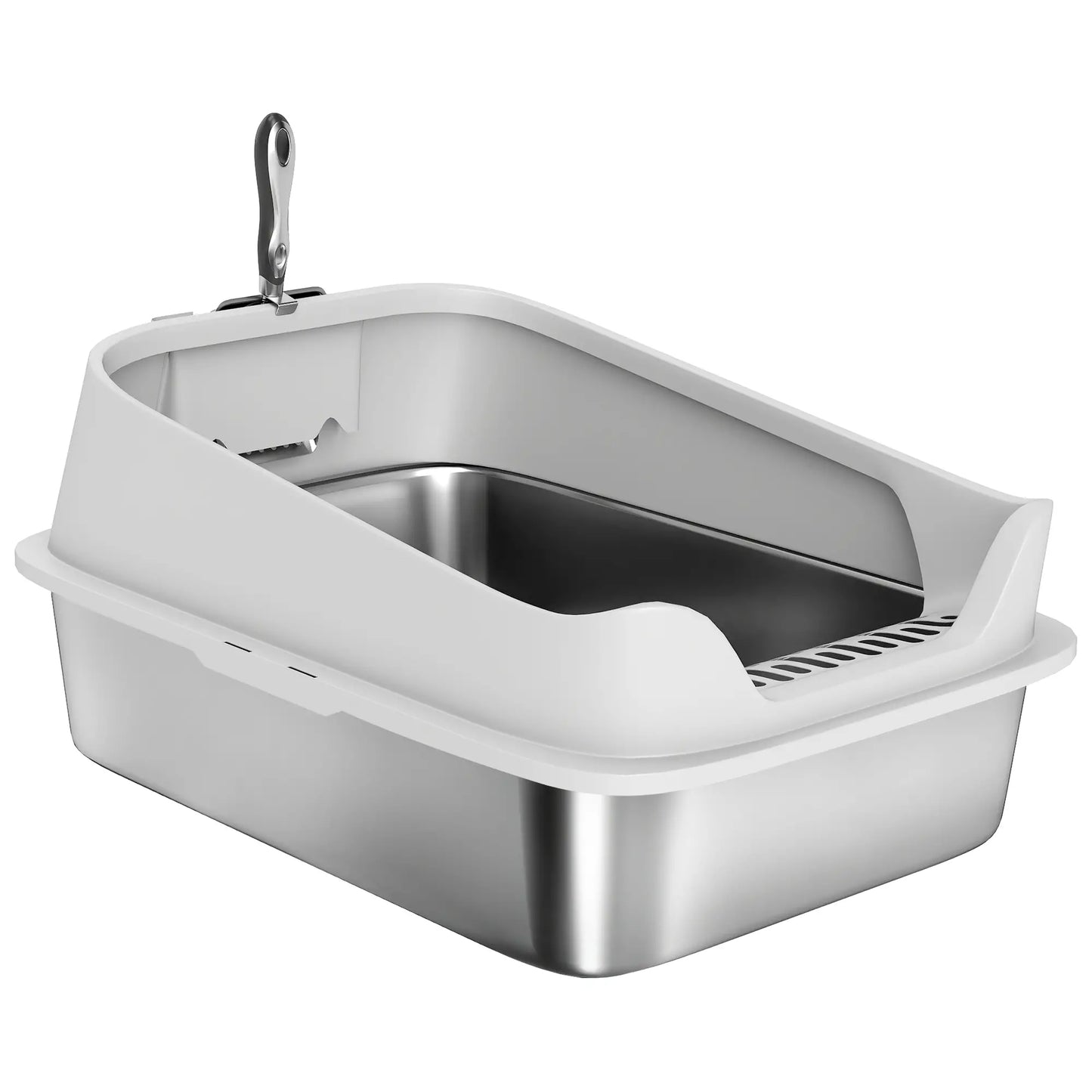 PawHut XL Stainless Steel Cat Litter Box with High Sides & Metal Scoop