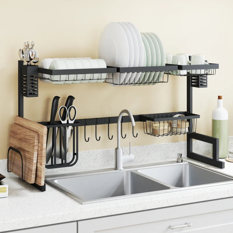 HOMCOM 93cm Kitchen Modular Over-Sink Drying Rack Dish Drainer, Rust-Proof