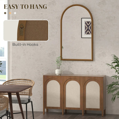 HOMCOM 110 x 65cm Wooden Arched Mirror, Wall Mount- Natural Finish