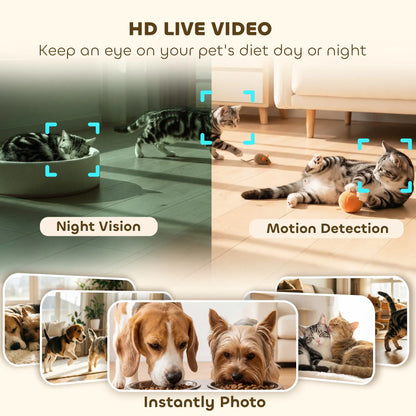 PawHut Automatic Cat Feeder for 2 Cats with HD Camera, 2.4G & 5G WiFi Pet Food Dispenser 6L APP Control