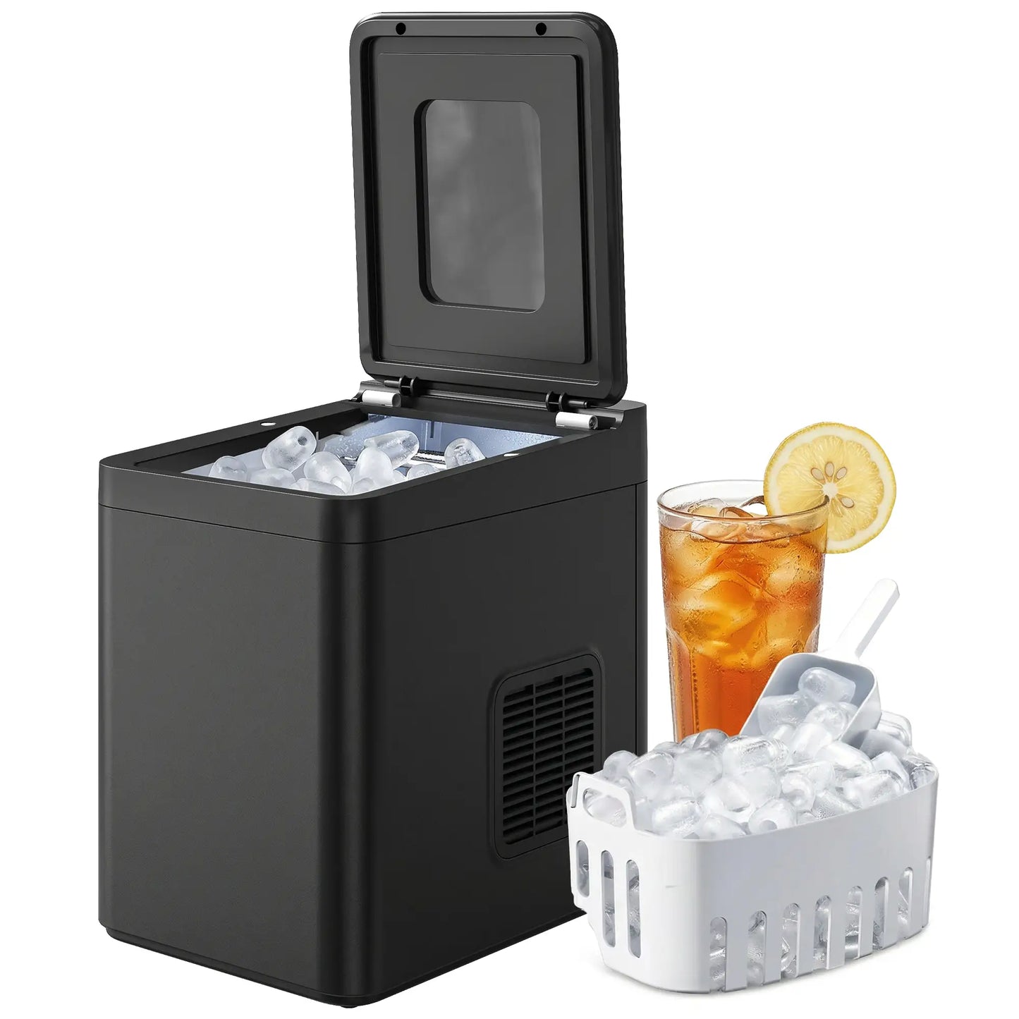 HOMCOM Countertop Ice Maker Machine Self-Cleaning Compact Ice Machine with Ice Scoop & Basket, Black