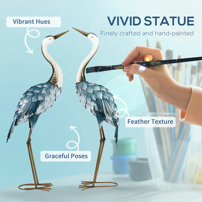 Outsunny Crane Garden Decoration Ornaments, 2 PCS Steel Statue Set Gifts, Water and Rust Resistant Sculptures