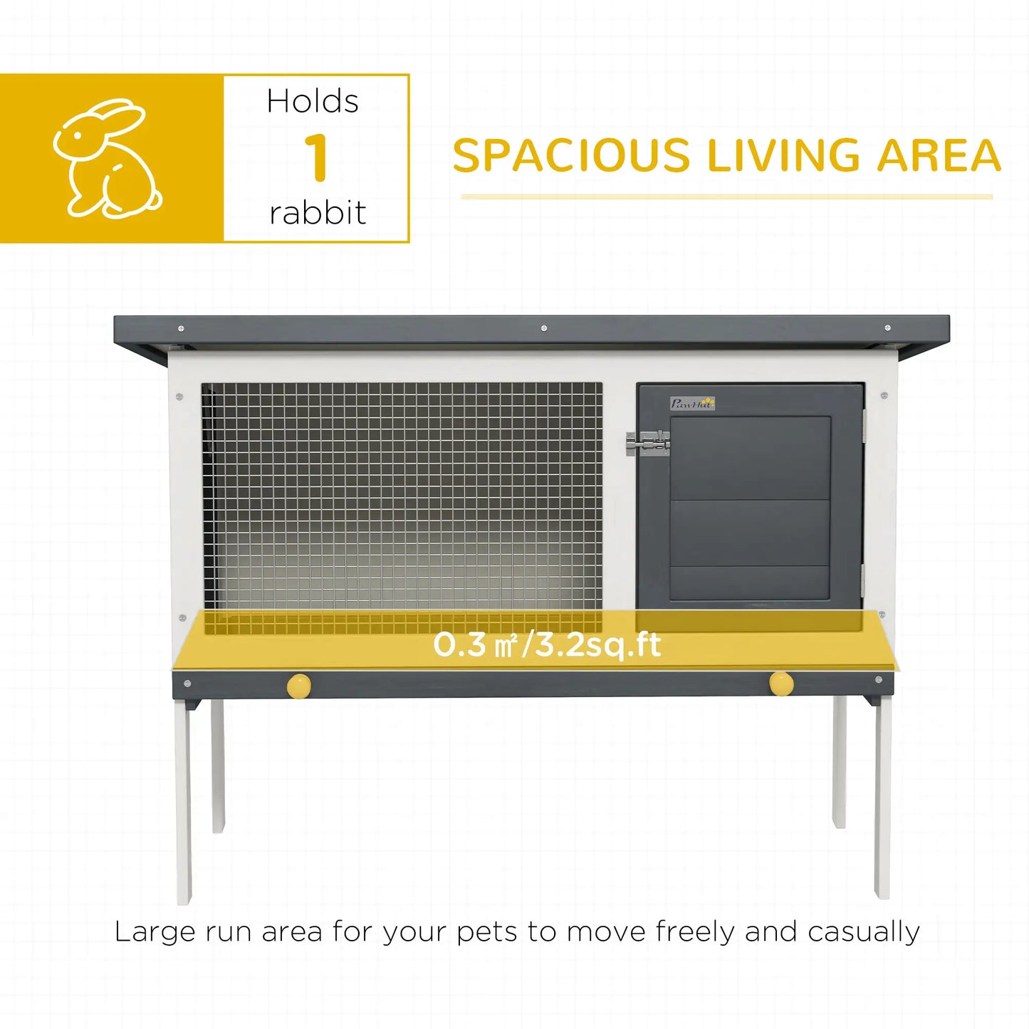PawHut Wooden Rabbit Hutch Guinea Pig Hutch Bunny Cage Small Animal Habitat Openable Asphalt Roof for Outdoor Use