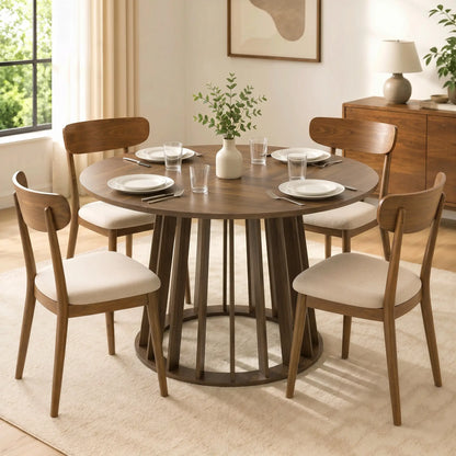 HOMCOM Round Dining Table for 4-6 People Modern Kitchen Table with Slatted Base, Light Walnut