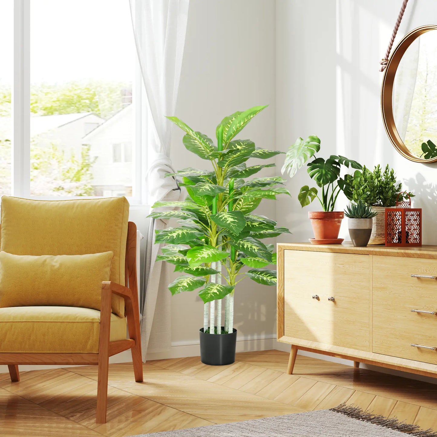 HOMCOM Artificial Evergreen Tree Fake Decorative Plant in Nursery Pot for Indoor Decor