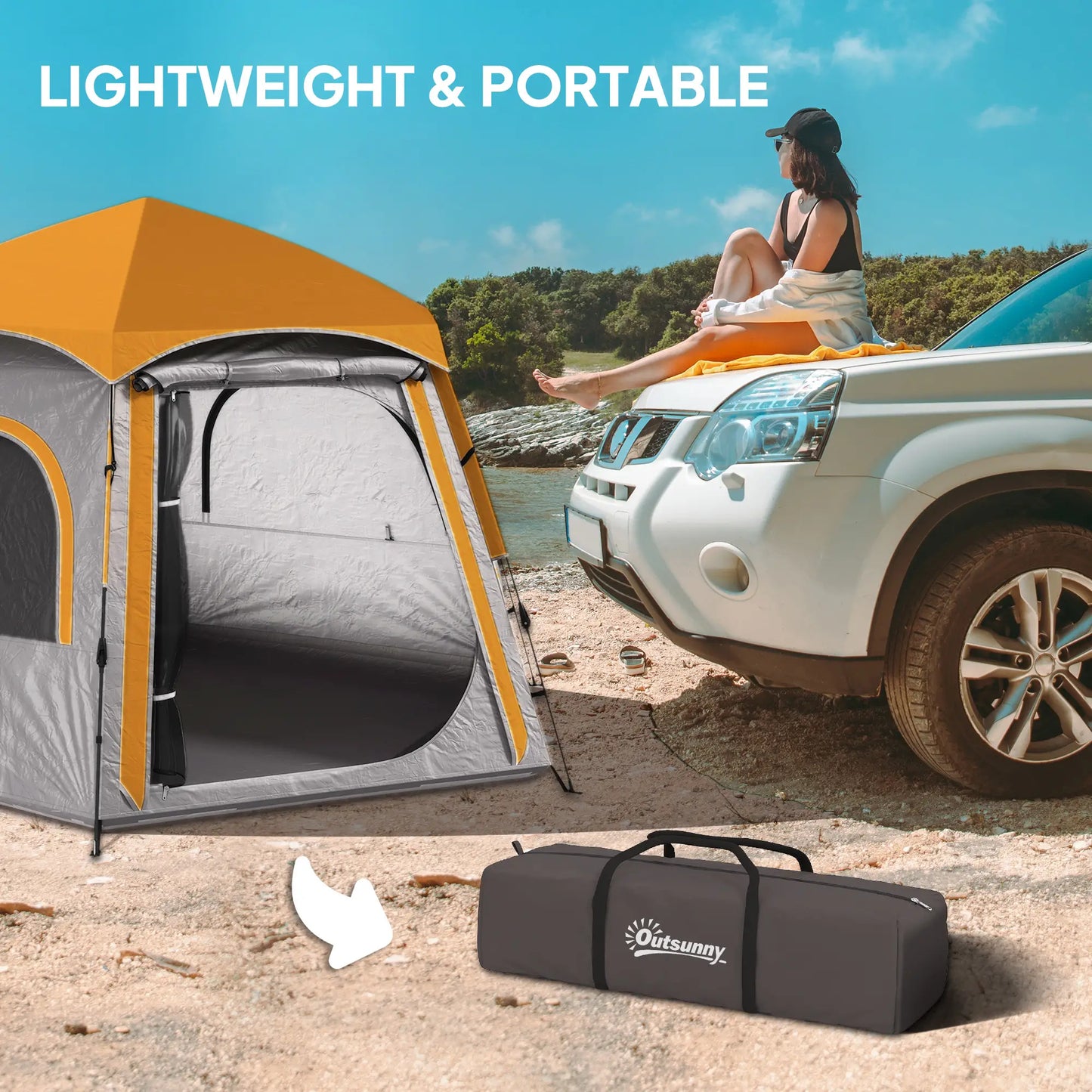 Outsunny Instant Pop Up Camping Tent, 3/4 Person Easy Setup Dome Family Tent with Rainfly Hexagonal Design, Waterproof & UV Protected, Light Grey
