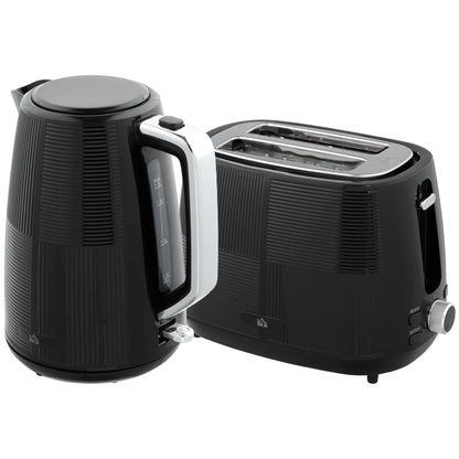 HOMCOM Fast Boil Kettle and 2 Slice Toaster Kitchen Set, 1.7L 3000W with 7 Level Browning Controls, Black