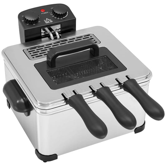 HOMCOM 5 Litre Deep Fat Fryer with Adjustable Temperature & Timer, 2000W Stainless Steel Deep Fryer