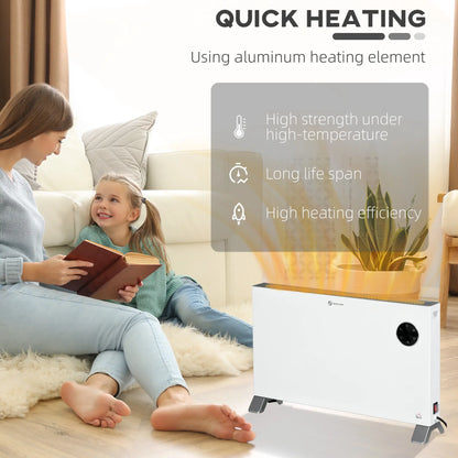 HOMCOM 2000W Electric Convector Heater, Freestanding Space Heater with 3 Heat Settings, Adjustable Thermostat, White