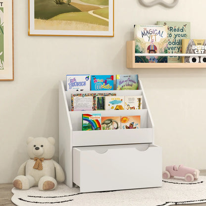AIYAPLAY Bookcase for Kids with Shelves, Drawer, Bookcase for Bedroom, Playroom, White