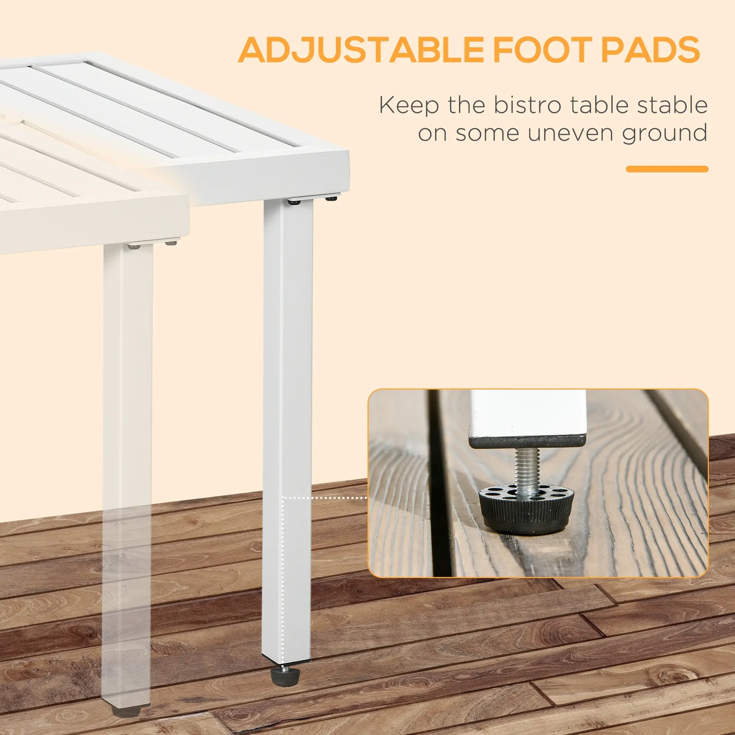 Outsunny Garden Side Table End Table Patio Coffee Table with Umbrella Hole, Steel Frame, White