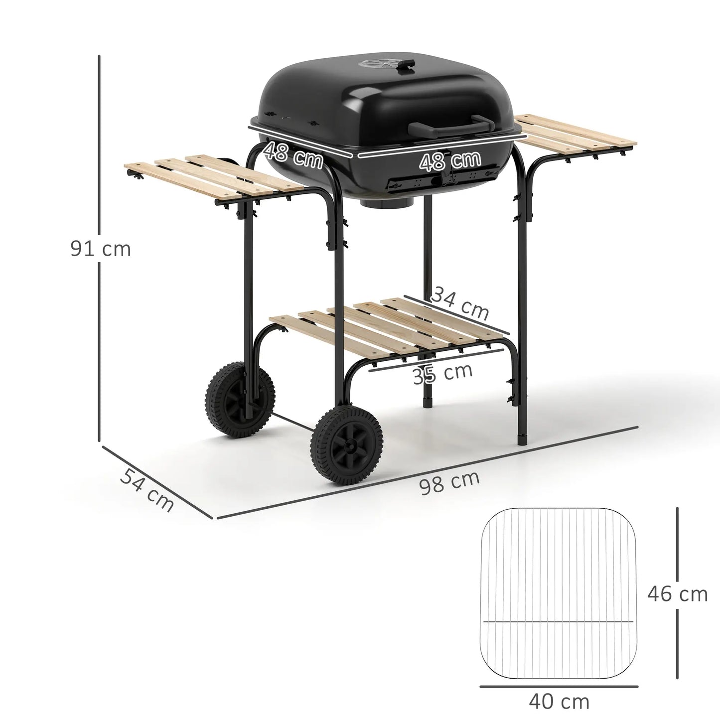 Outsunny Charcoal Barbecue Grill Portable BBQ Grill with Cooking Area, 3 Shelves, Lockable Lid, Wheels for Outdoor Cooking, Garden Party, Black