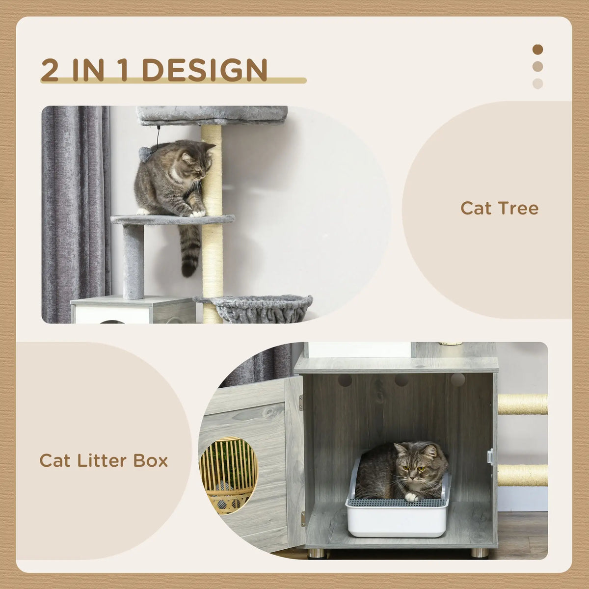 PawHut Enclosed Cat Litter Box with Cat House, Cat Bed, Scratching Posts for Indoor Cats - Grey