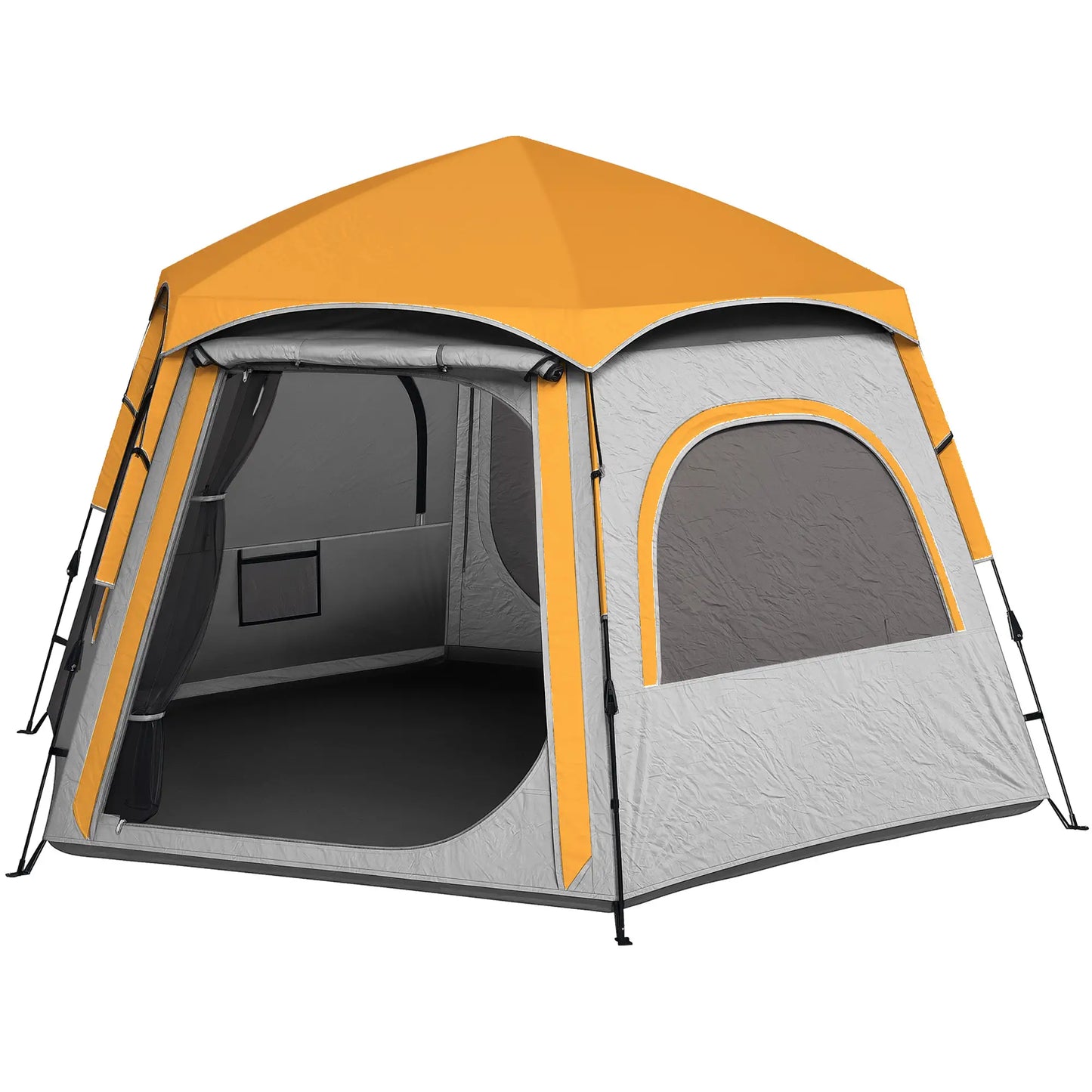 Outsunny Instant Pop Up Camping Tent, 3/4 Person Easy Setup Dome Family Tent with Rainfly Hexagonal Design, Waterproof & UV Protected, Light Grey