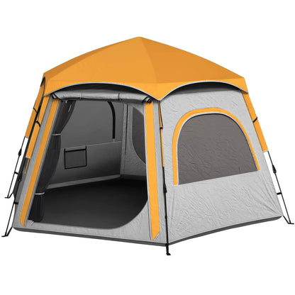 Outsunny Instant Pop Up Camping Tent, 3/4 Person Easy Setup Dome Family Tent with Rainfly Hexagonal Design, Waterproof & UV Protected, Light Grey