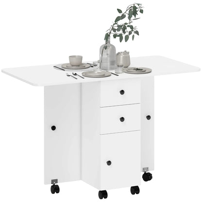 HOMCOM Kitchen Multi-Storage Six-Person Drop Leaf Dining Table - White