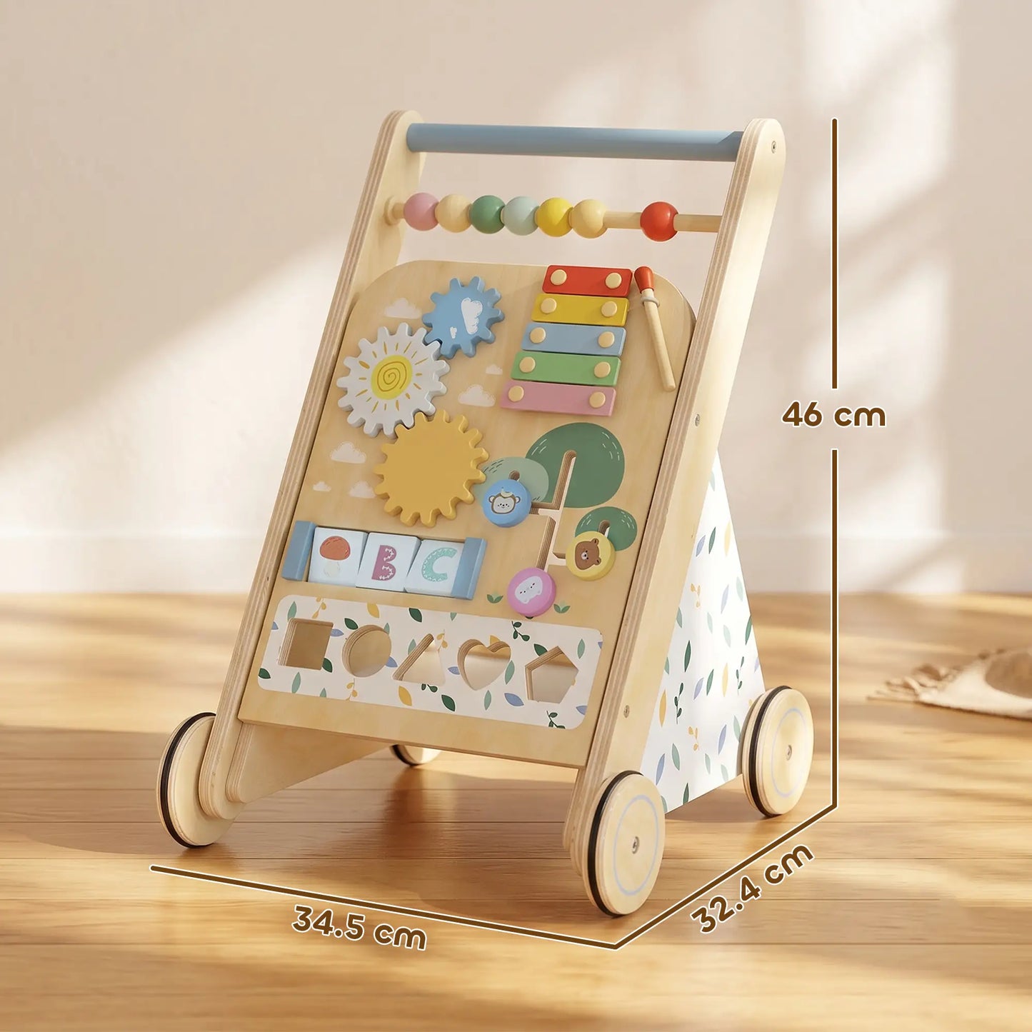AIYAPLAY Wooden Baby Walker, Toddler Push Along Walker with Speed Control, Activity Centre for 18 Months+