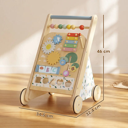 AIYAPLAY Wooden Baby Walker, Toddler Push Along Walker with Speed Control, Activity Centre for 18 Months+