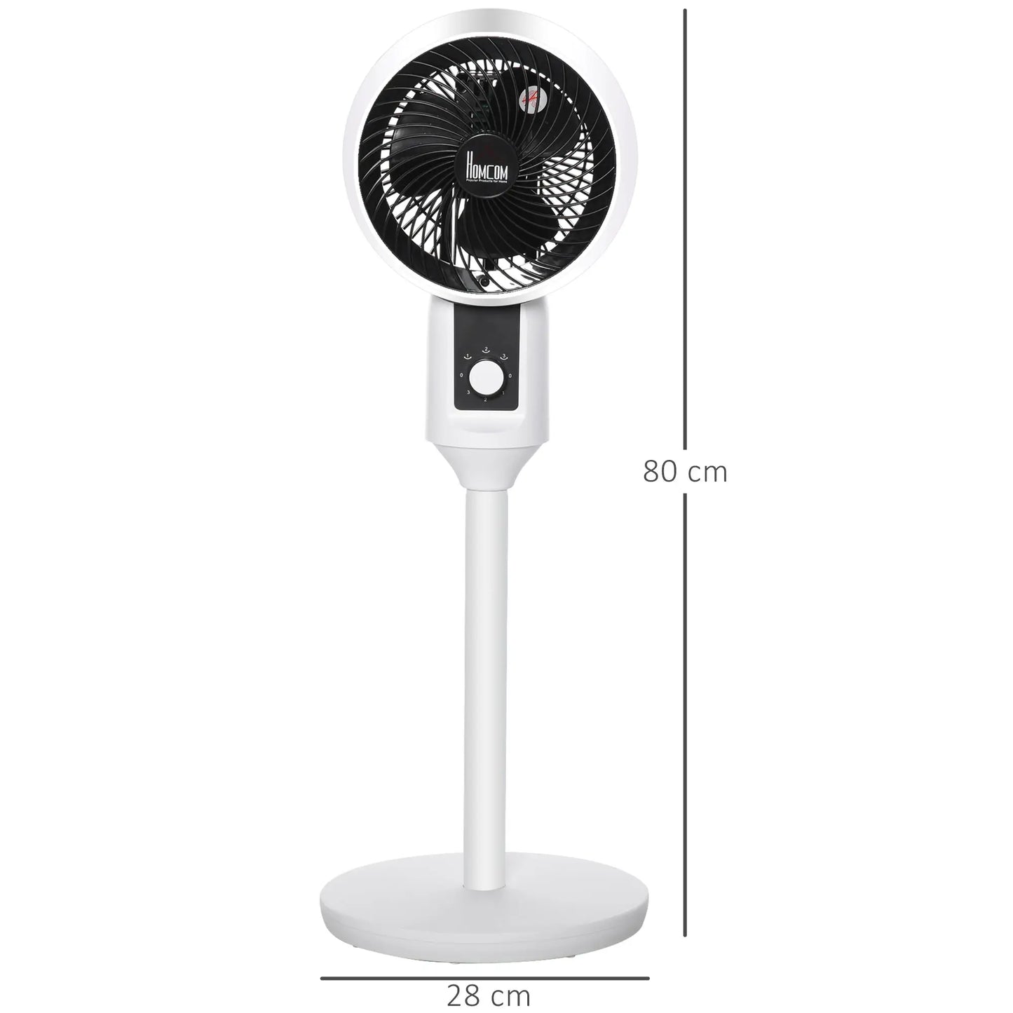 HOMCOM 9'' Air Circulator Fan 3 Speed, 70° Oscillation 90° Vertical Tilt, Carry Handle, Pedestal Fan, White & Black