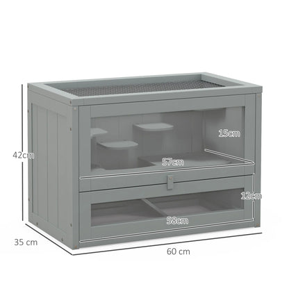 PawHut Wooden Hamster Cage Mouse Mice Rodent Small Animals Hutch Play House 60 x 35 x 42cm, Grey
