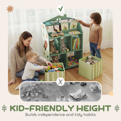 AIYAPLAY Kids Bookshelf with Toy Storage, Book Shelves and Fabric Drawers for Playroom, Green