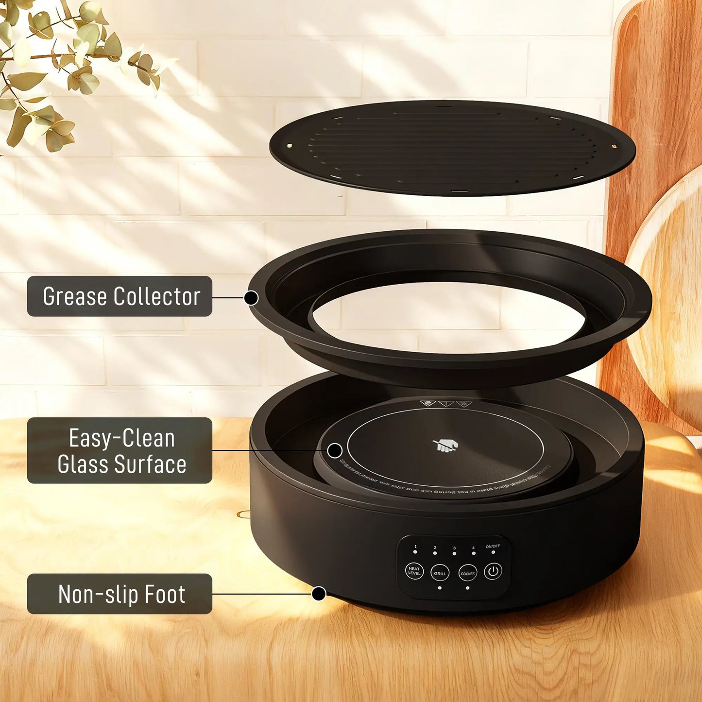 HOMCOM Electric Ceramic Hob with Grill Plate, Multifunctional with 4 Heat Levels for All Type Pot