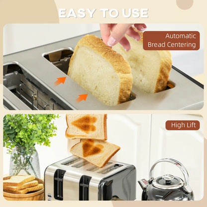 HOMCOM Polished Metal Stainless Steel Kettle 1.7L and Toaster Set - Black