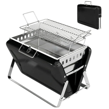 Outsunny Charcoal BBQ Grill Portable Stainless Steel Barbecue with Tilting Grate for Camping Picnic, Black