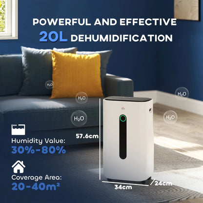 HOMCOM 6500mL Portable Dehumidifier with Air Purifier Filter, 24H Timer, 4 Modes for Home Laundry Basement