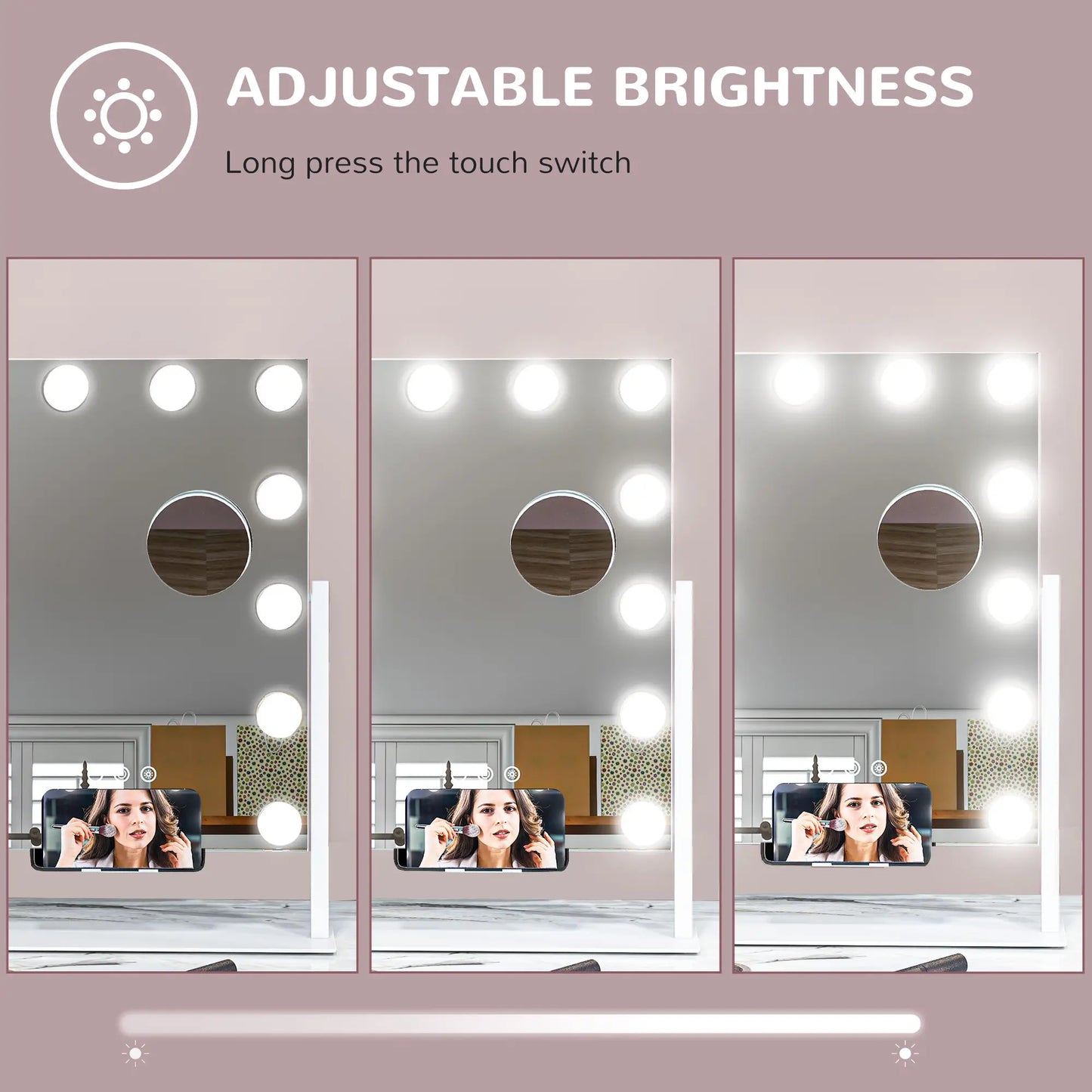 HOMCOM 12 LED Bulb Dressing Table Tabletop Makeup Mirror, with Adjustable Settings