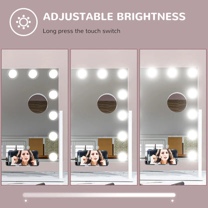 HOMCOM 12 LED Bulb Dressing Table Tabletop Makeup Mirror, with Adjustable Settings