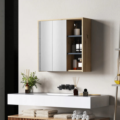 HOMCOM Five-Shelf Mirrored Bathroom Storage Mirror Cabinet - Wood-Effect