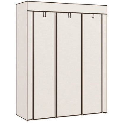 HOMCOM Fabric Cloth Wardrobe Clothes Organizer with Rails and Shelves - Cream White