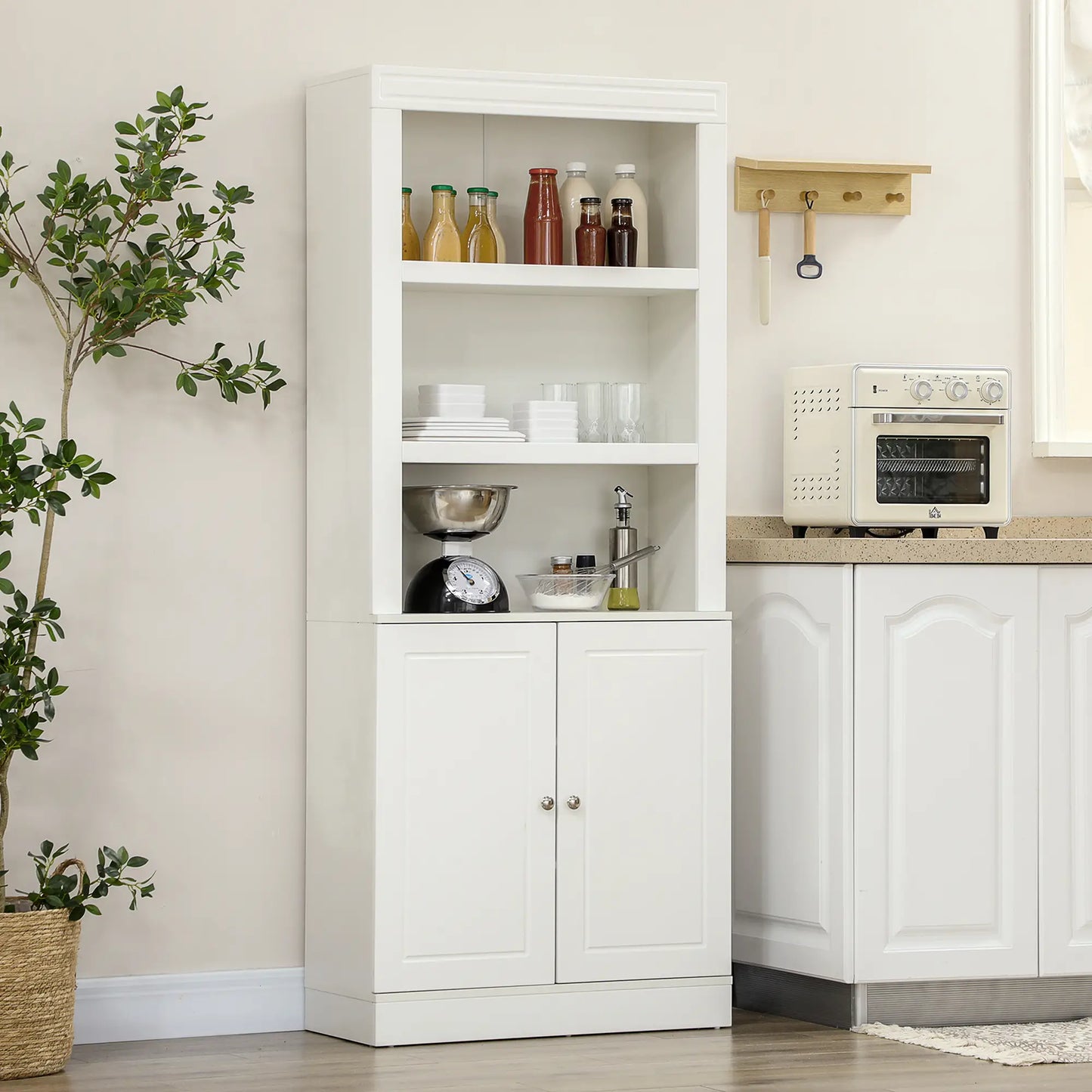 HOMCOM Kitchen Pantry Cupboard with 6-Tier Shelving, Freestanding Double-Door Storage Cabinet, White