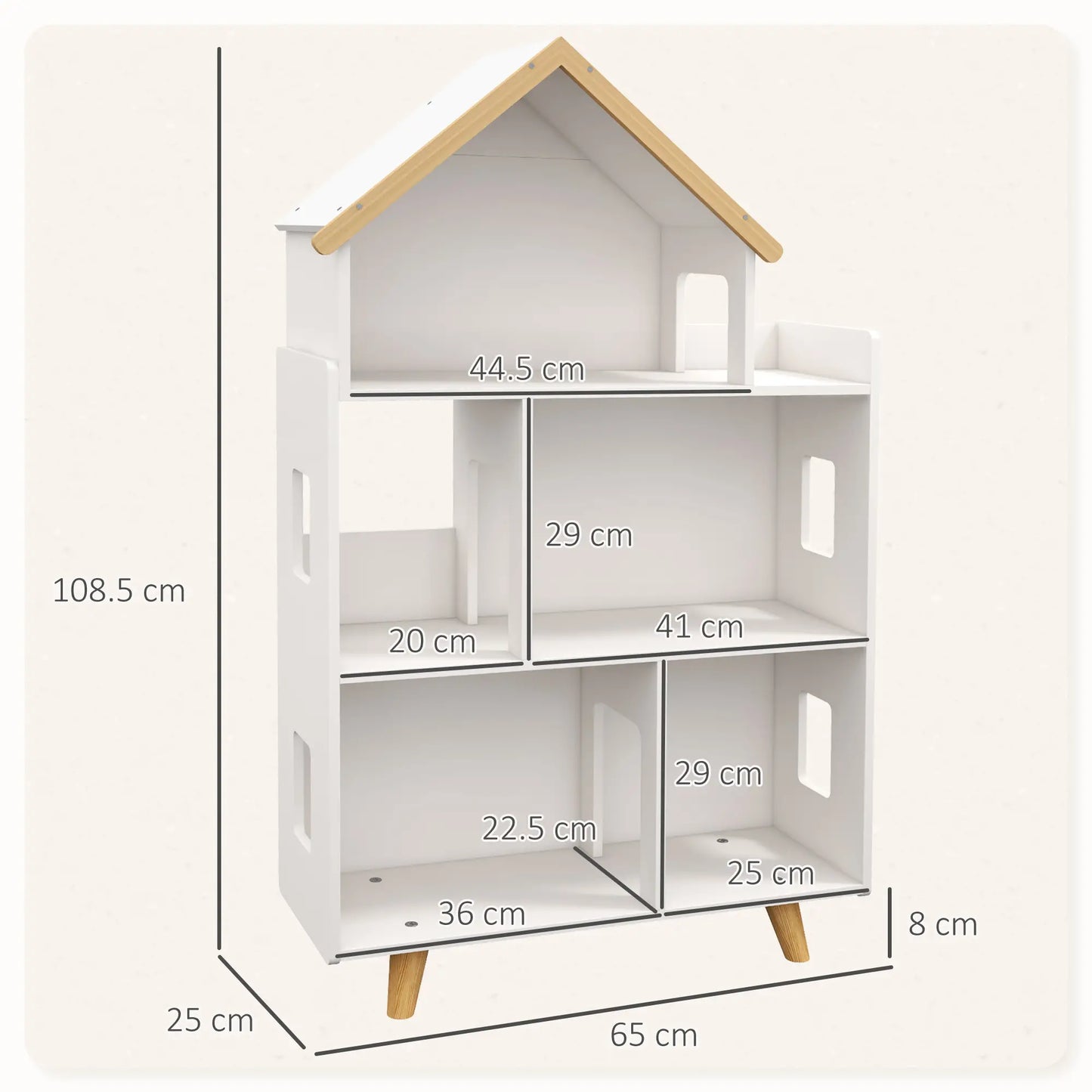 ZONEKIZ Three-Tier Toy Storage Shelf, Kids Bookcase with Six Cubes for Playroom, Bedroom - White