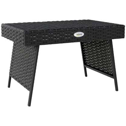 Outsunny Foldable Outdoor Side Table, Bistro Garden Rattan Coffee Table with Steel Frame, Black
