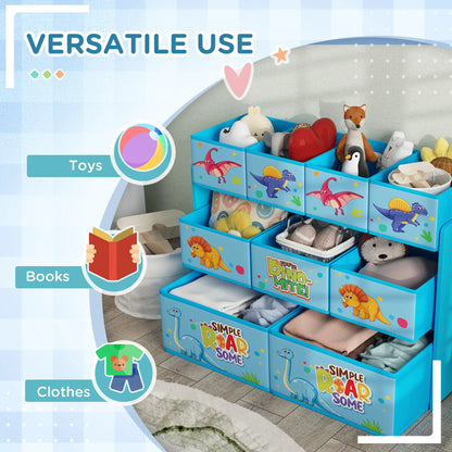 AIYAPLAY 3-Tier Kids Storage Unit with 9 Non-Woven Fabric Boxes for Toys, Books, for Bedroom, Blue