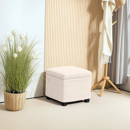 HOMCOM Storage Ottoman Bed End Bench, Corduroy Storage Chest Box with Wooden Legs, Beige